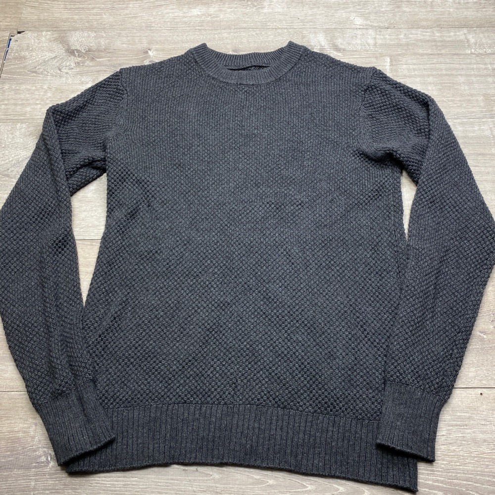 Line of Trade Sweater Mens L Gray Waffle Knit Crew Neck Cotton Blend Pullover